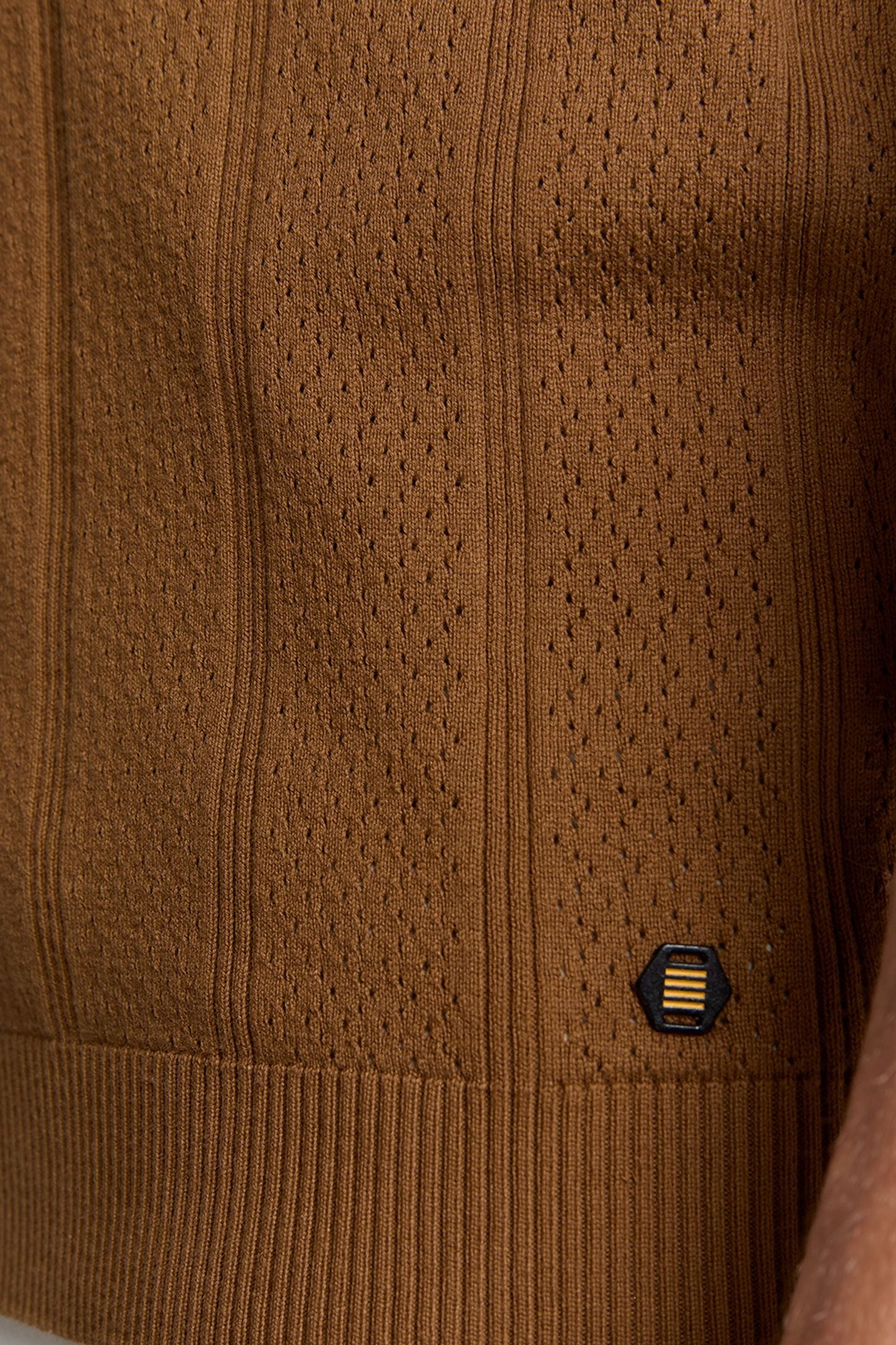PULLOVER SHORT SLEEVE POLO BUTTON SOLID JACQUARD CAMEL 7
