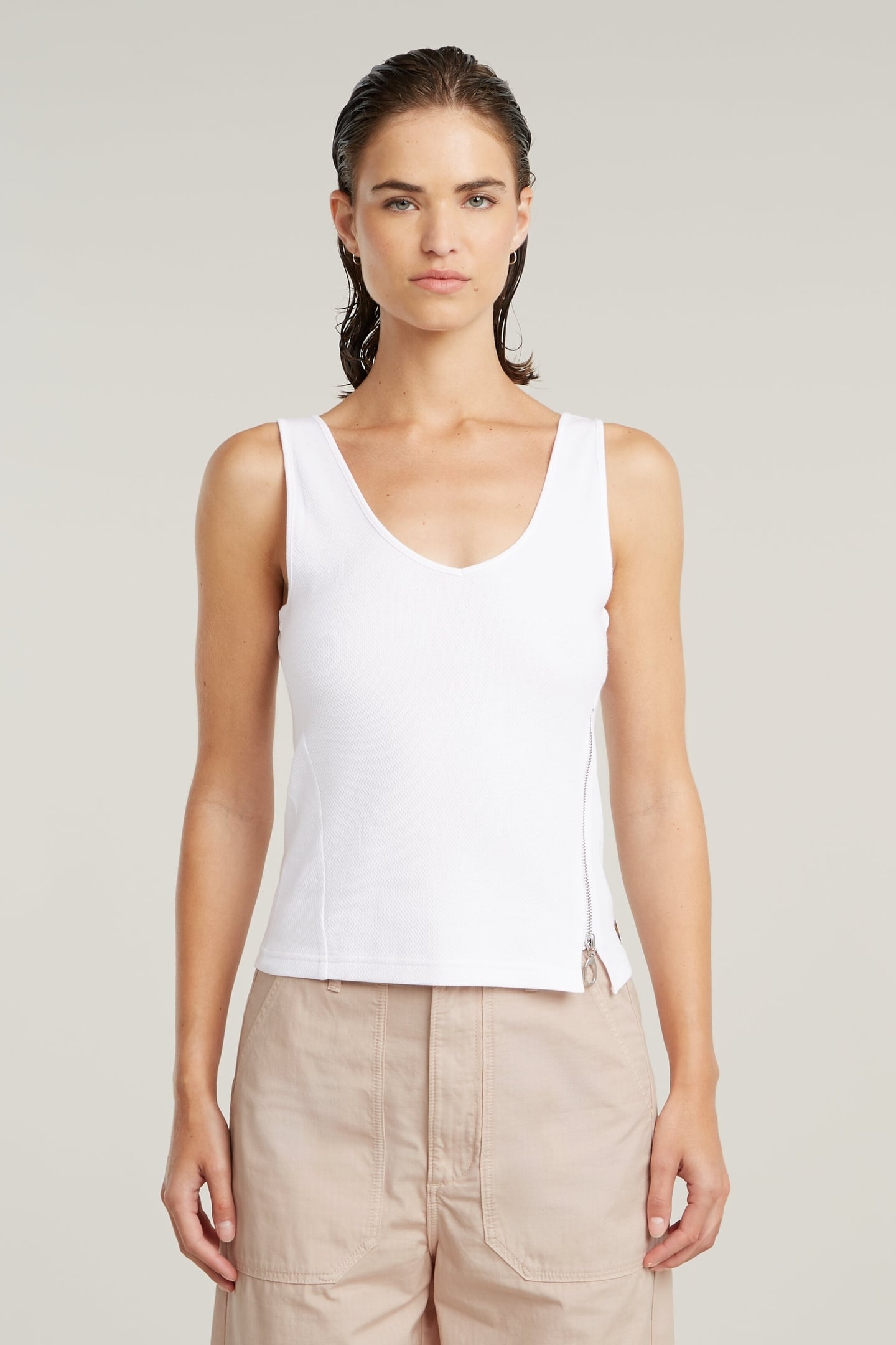 ASYMMETRICAL ZIP SLIM TANK TOP WHITE 1