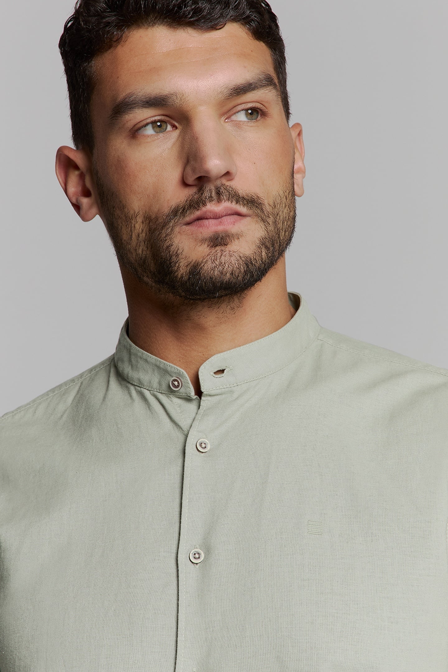 SHIRT GRANDDAD SOLID WITH LINEN LIGHT ARMY 6