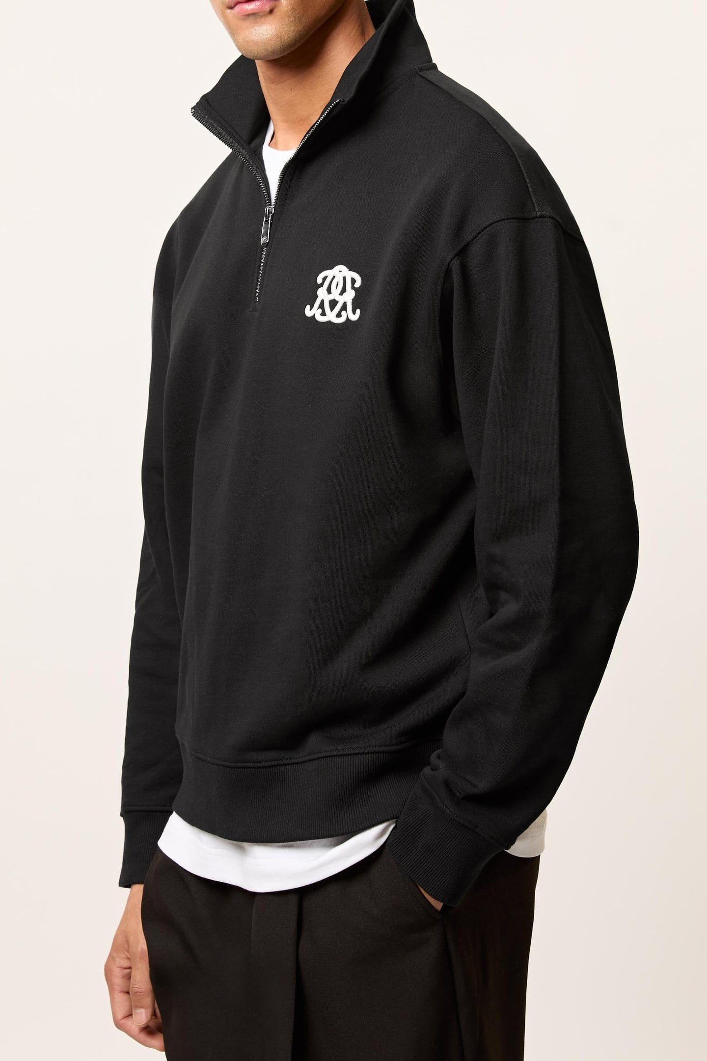 LS MOTIF HALF ZIP SWEATSHIRT BLACK 2