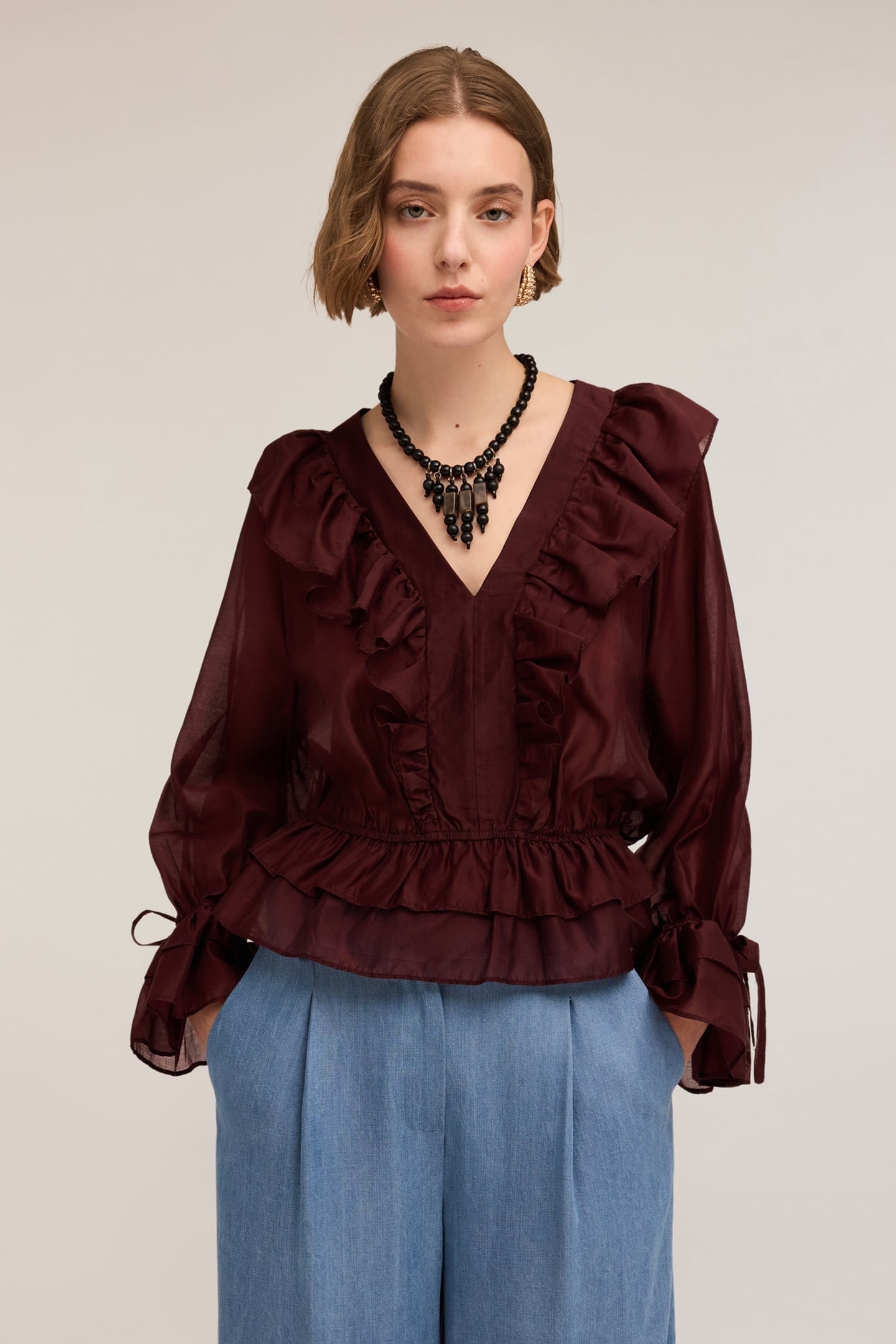 VOILE BLOUSE WITH FLOUNCES BURGUNDY 6