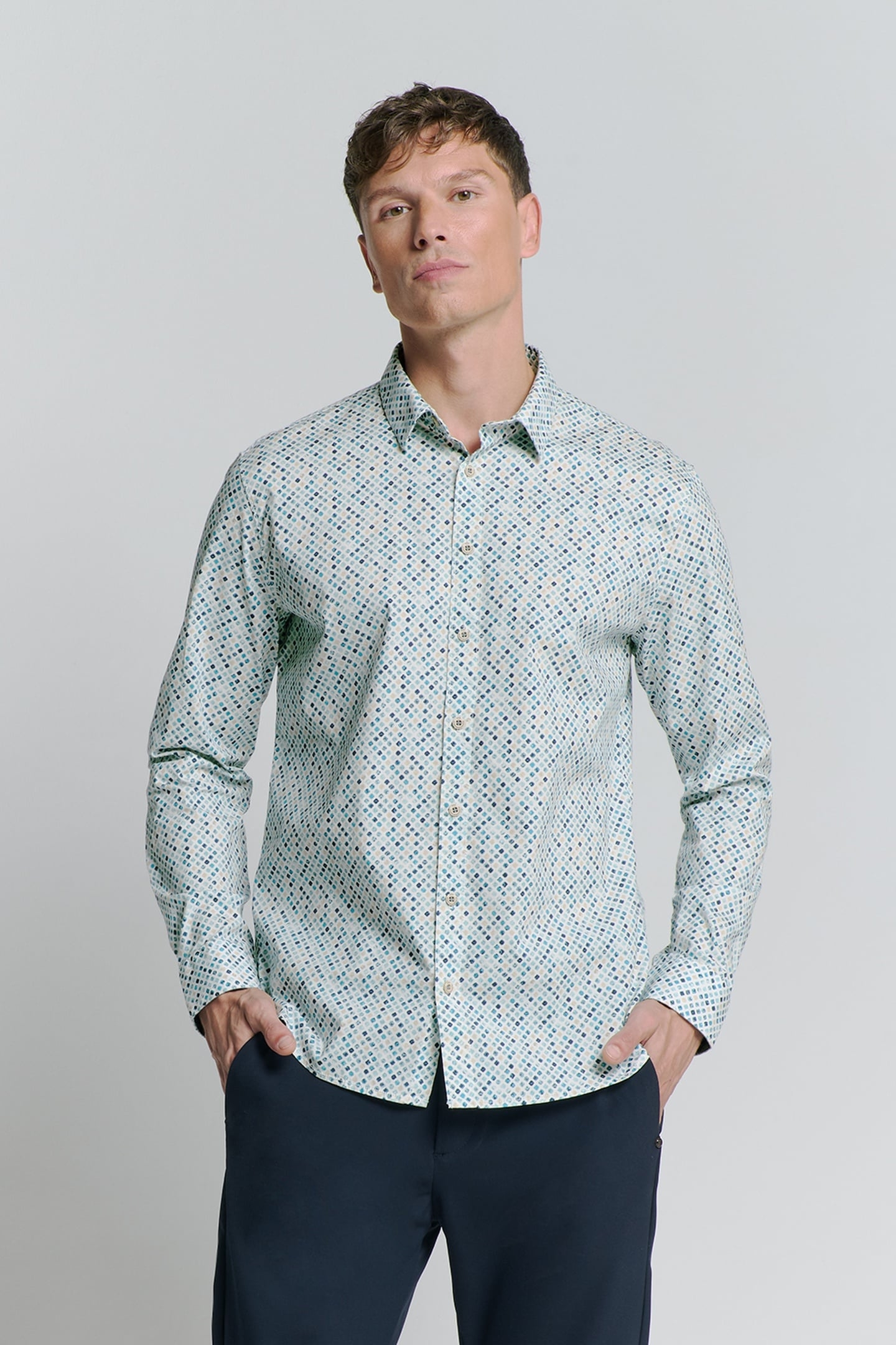 SHIRT STRETCH ALLOVER PRINTED SEABLUE 1