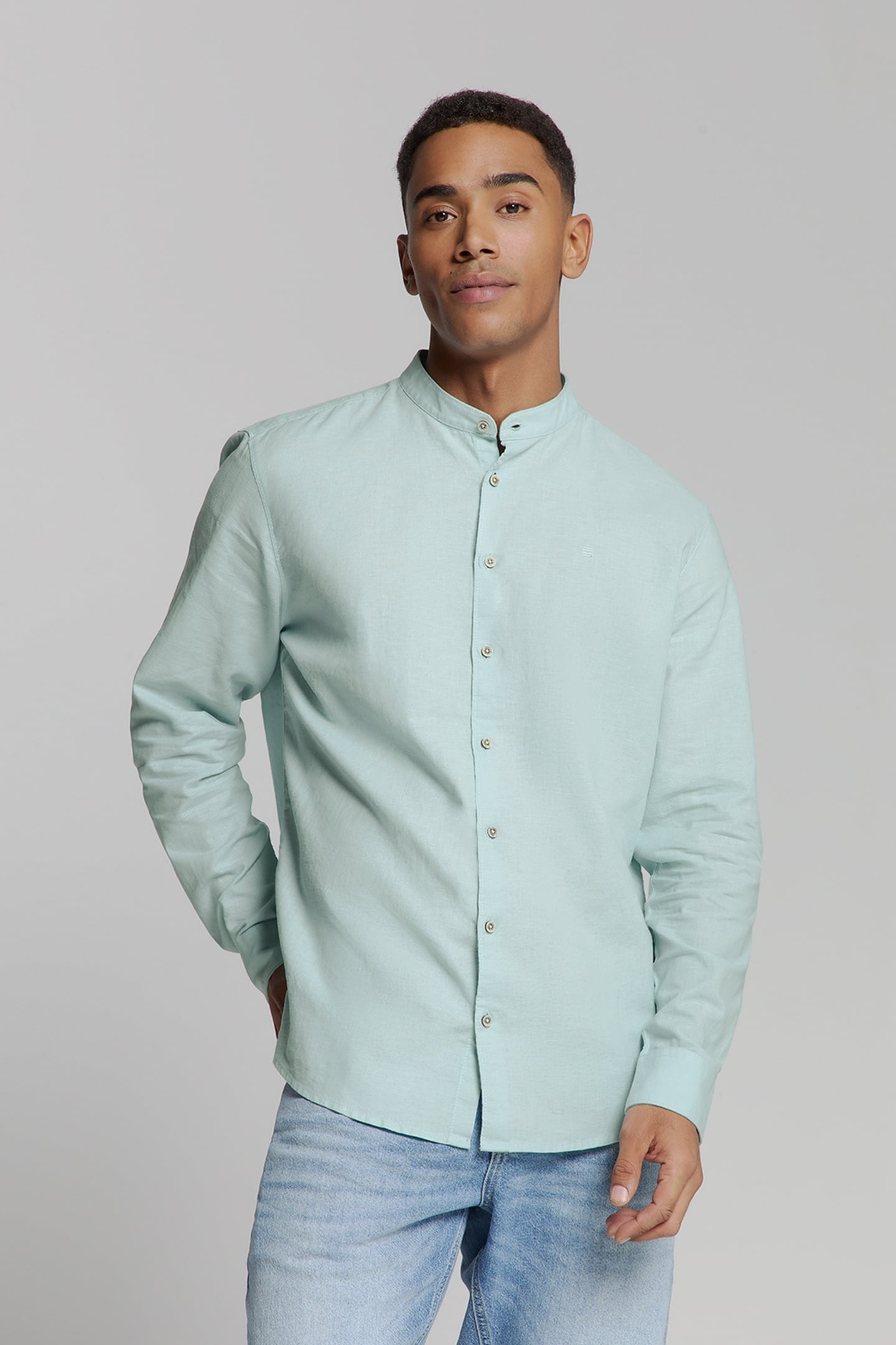 SHIRT GRANDDAD SOLID WITH LINEN ICE 1