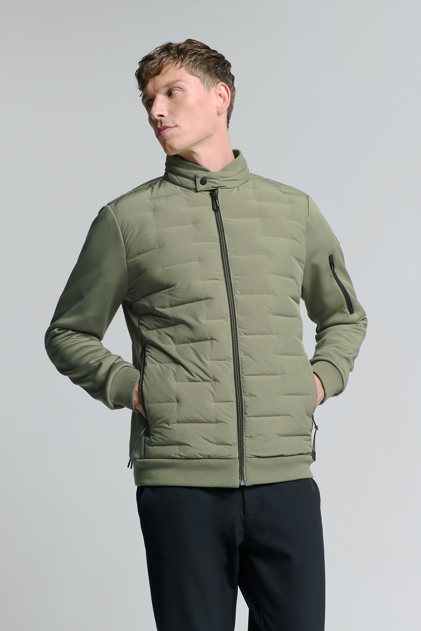 JACKET SHORT FIT SEALED KNITTED MIX LIGHT ARMY 1