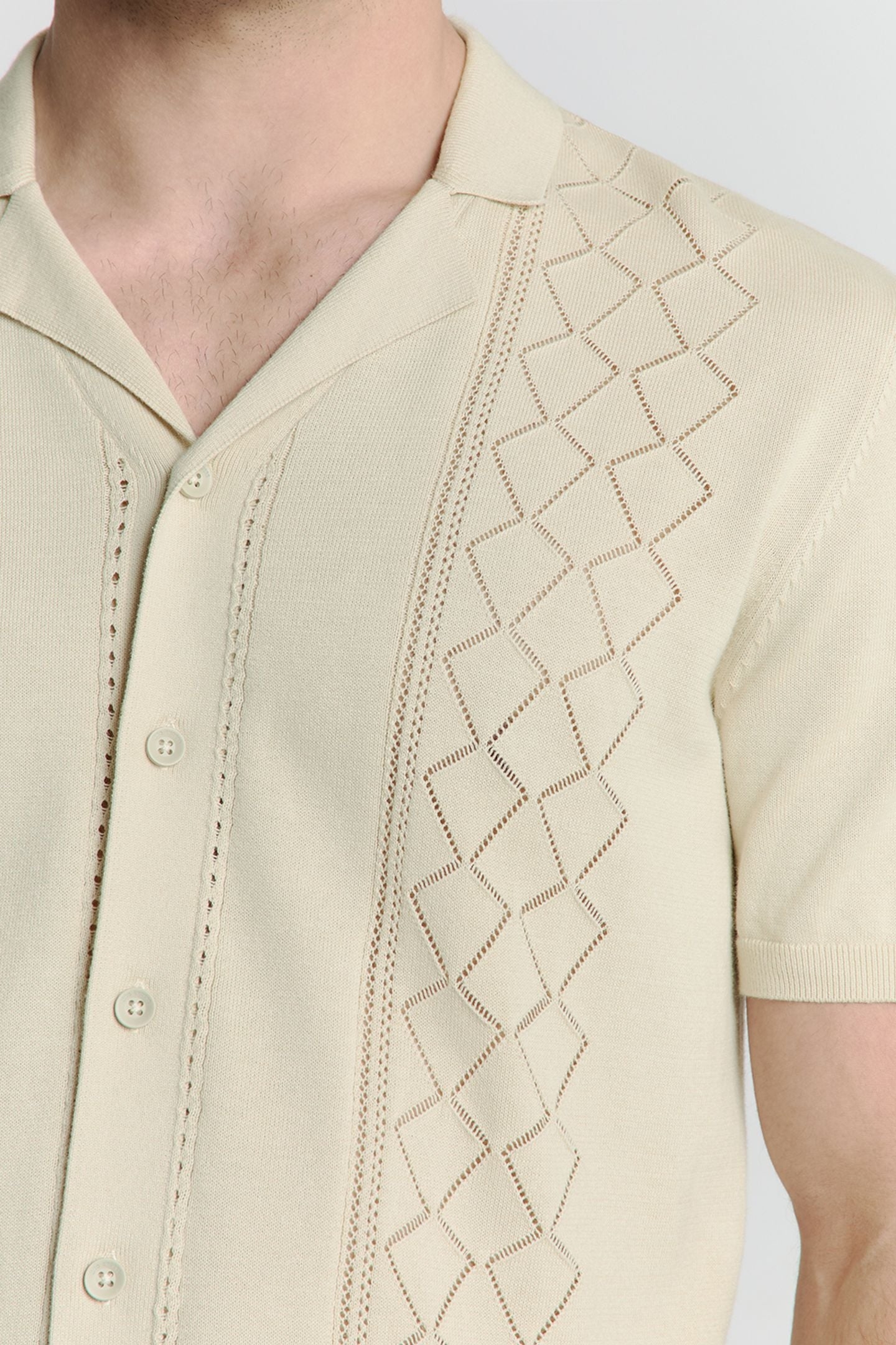 PULLOVER SHORT SLEEVE FULL BUTTON POLO SOLID JACQUARD CEMENT 7