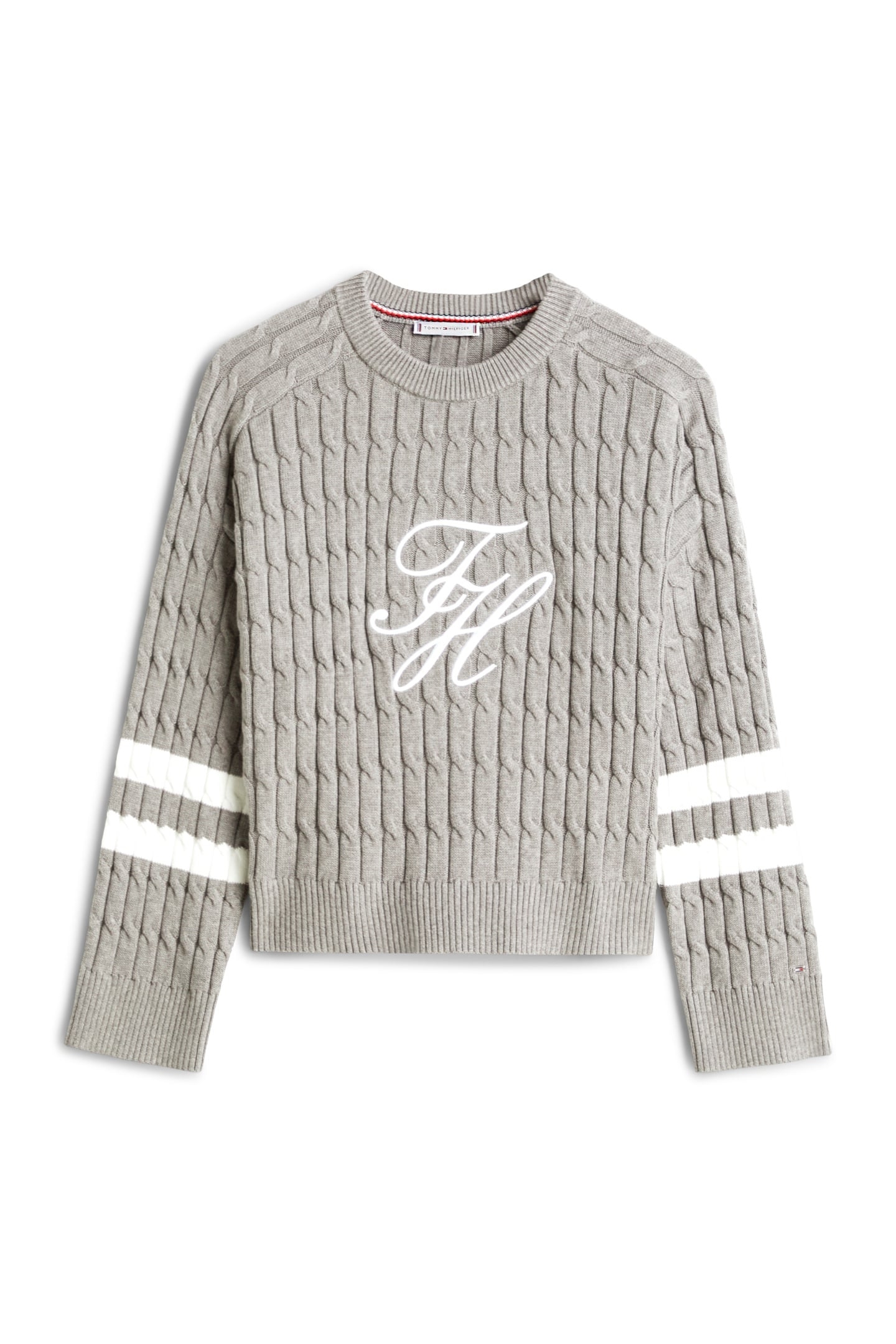LOGO EMBROIDERY RELAXED CABLE KNIT JUMPER MED HEATHER GREY 3