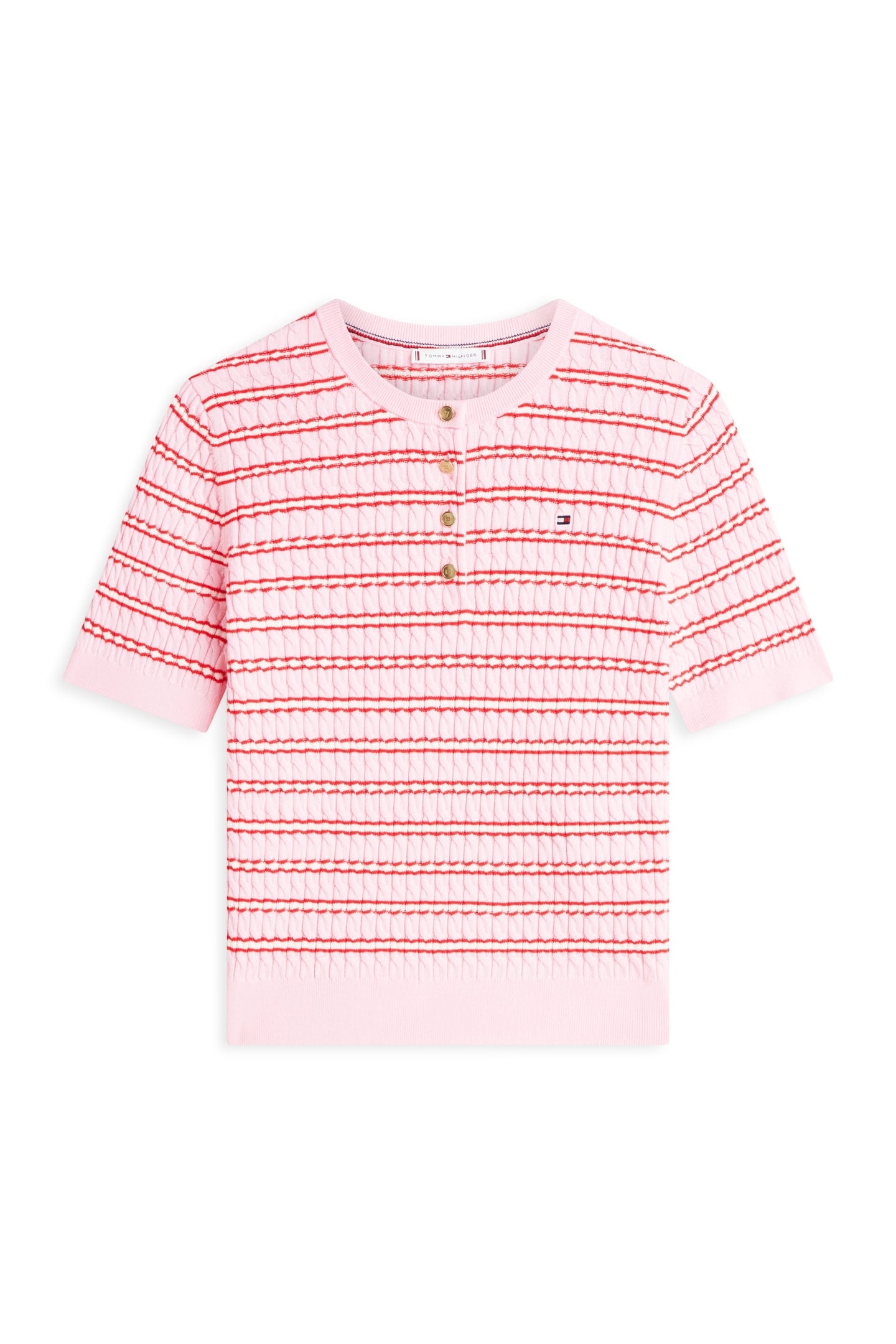 CABLE KNIT CREW NECK TOP PREPPY CLASSIC PINK 5
