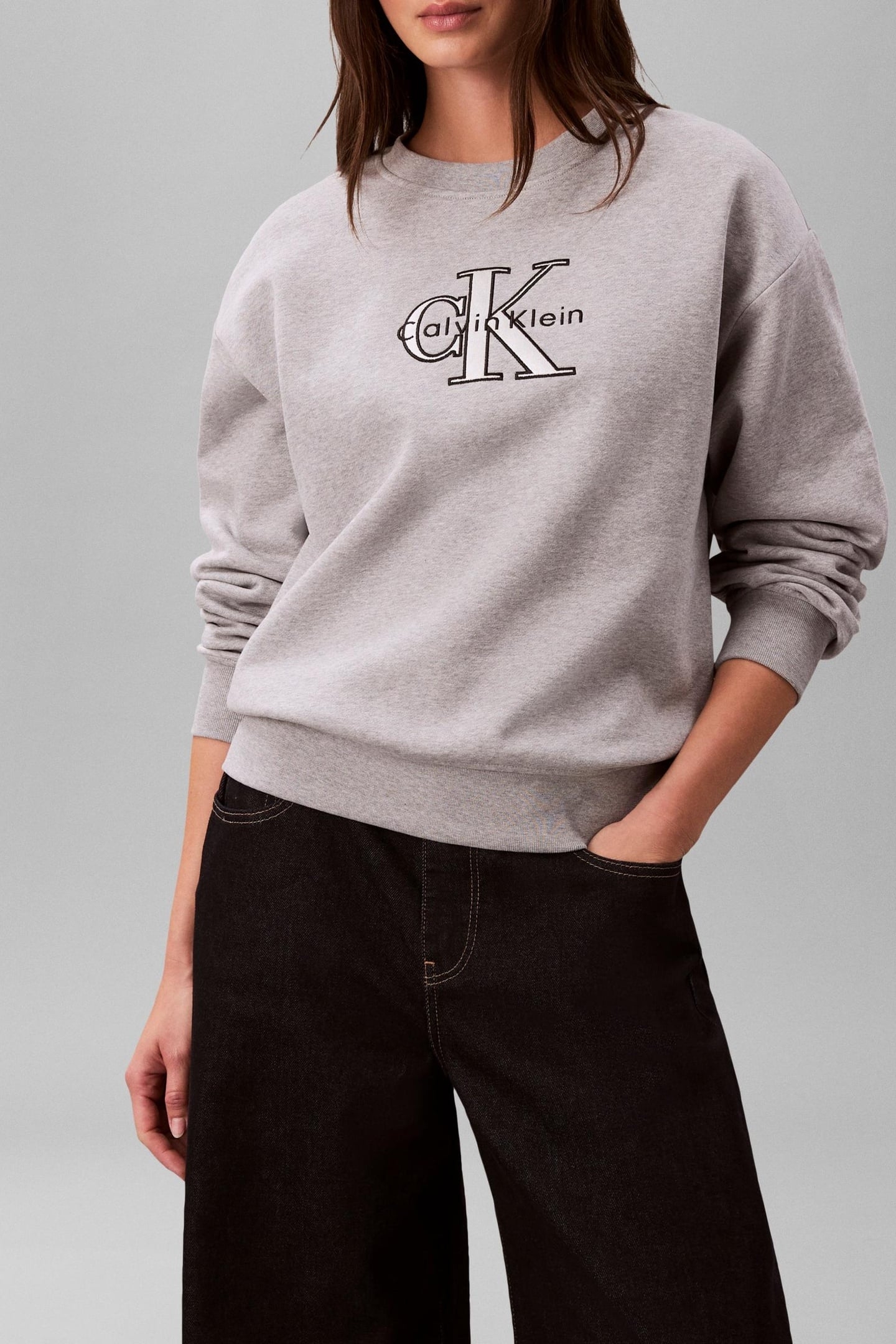 LS FOIL MONOLOGO SWEATSHIRT HEROIC GREY HEATHER 1