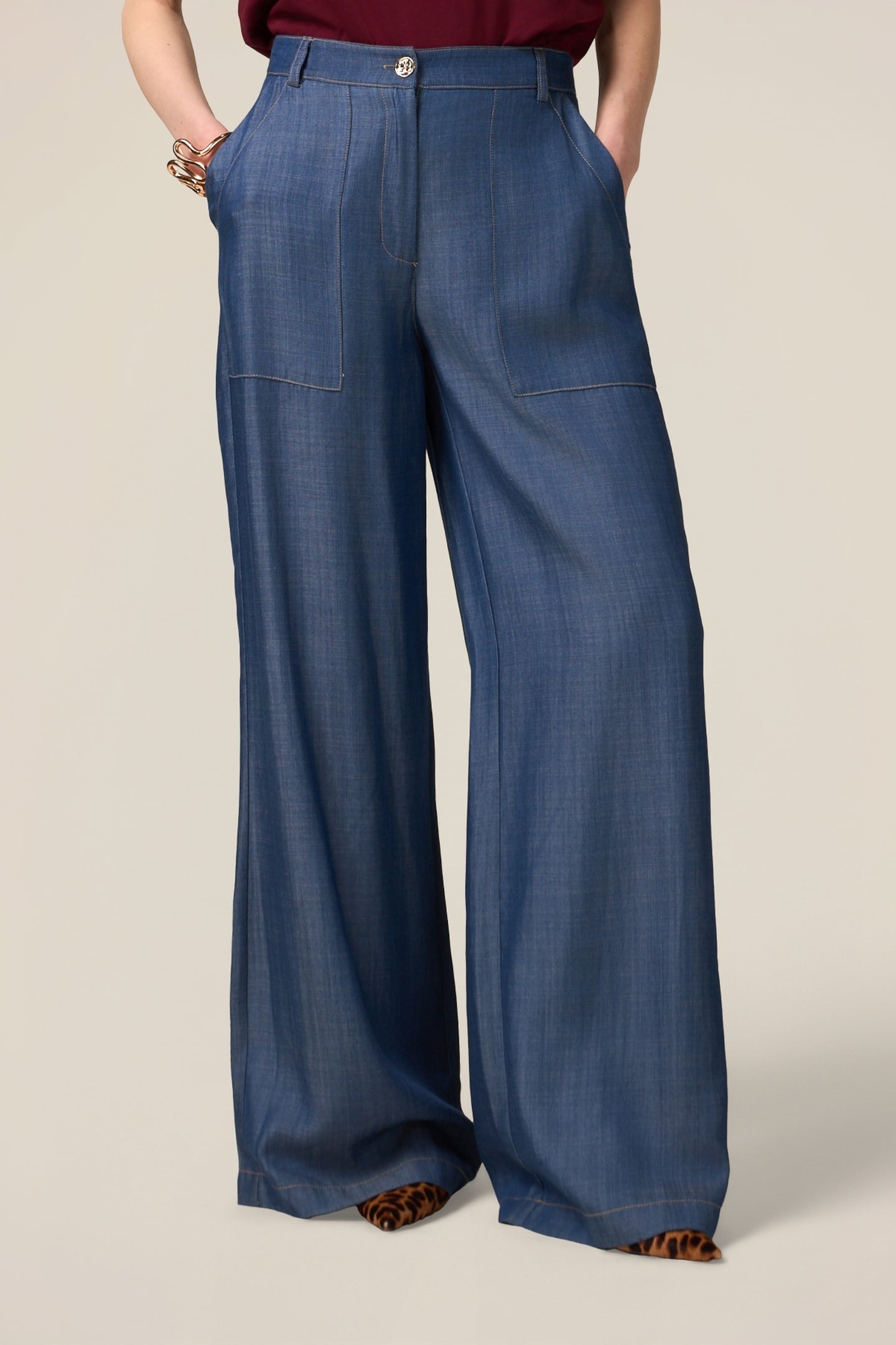 WIDE-LEG PALAZZO JEANS IN TENCEL SATIN BLUE 1