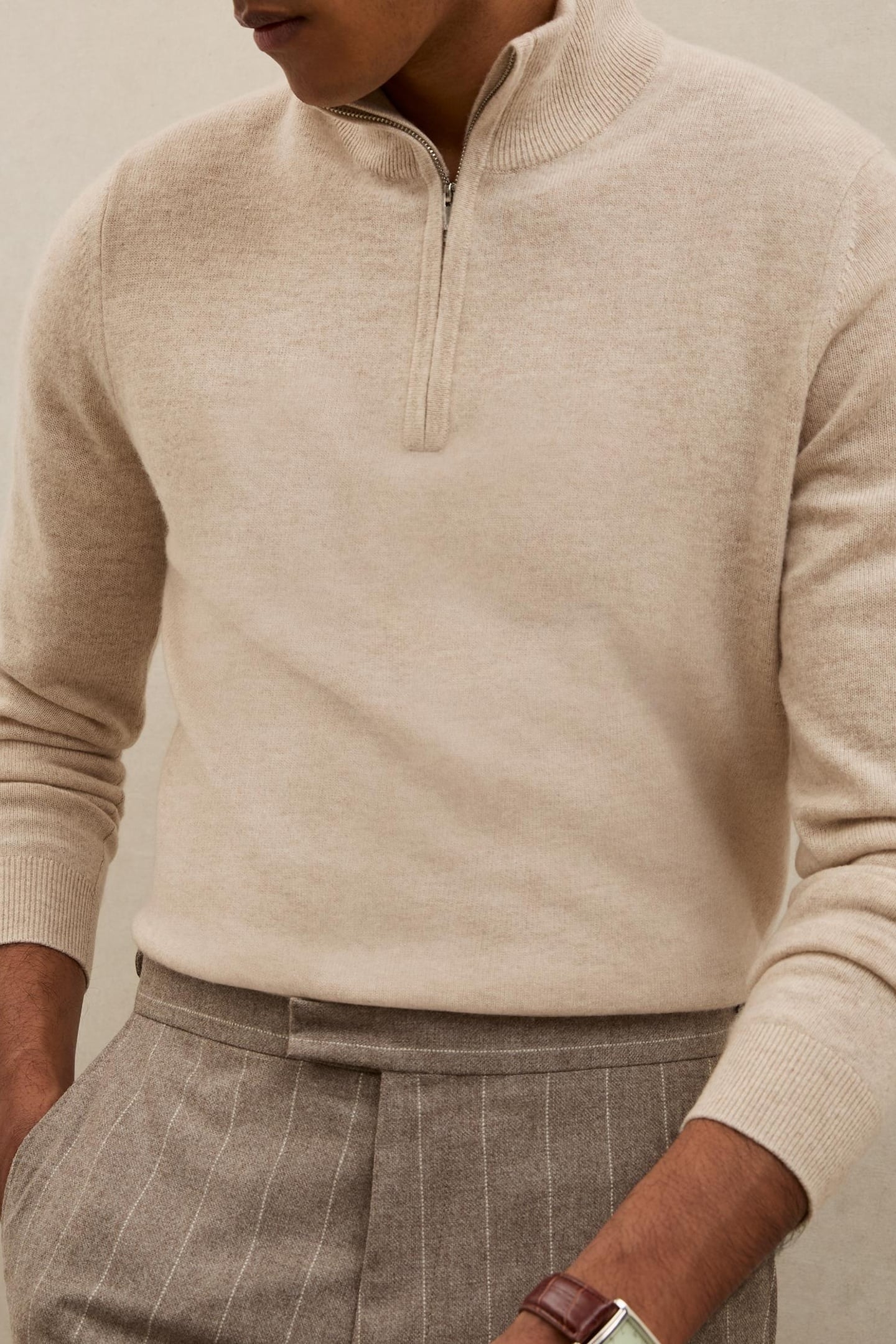 LS HALF ZIP CASHMERE JUMPER OATMEAL MELANGE 6