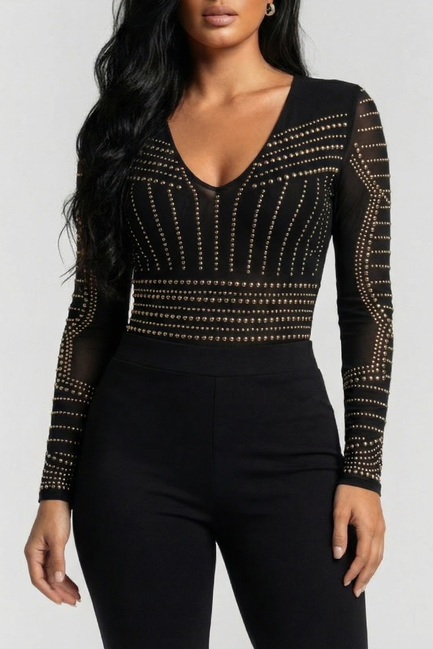 MARCIANO BY GUESS KRISTAL BODYSUIT JET BLACK MULTI 1