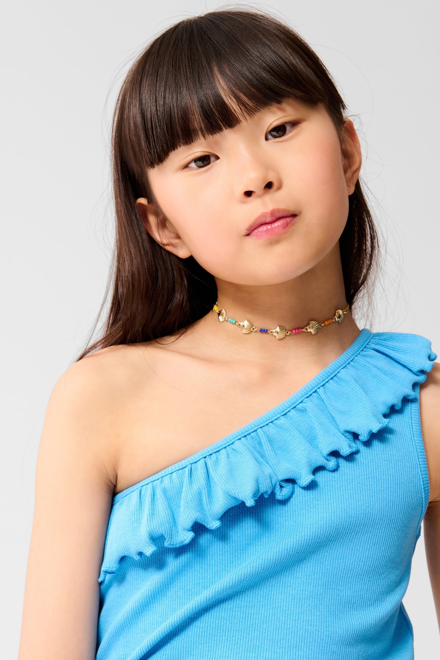 GIRLS ONE SHOULDER RIB TOP BLUE 7