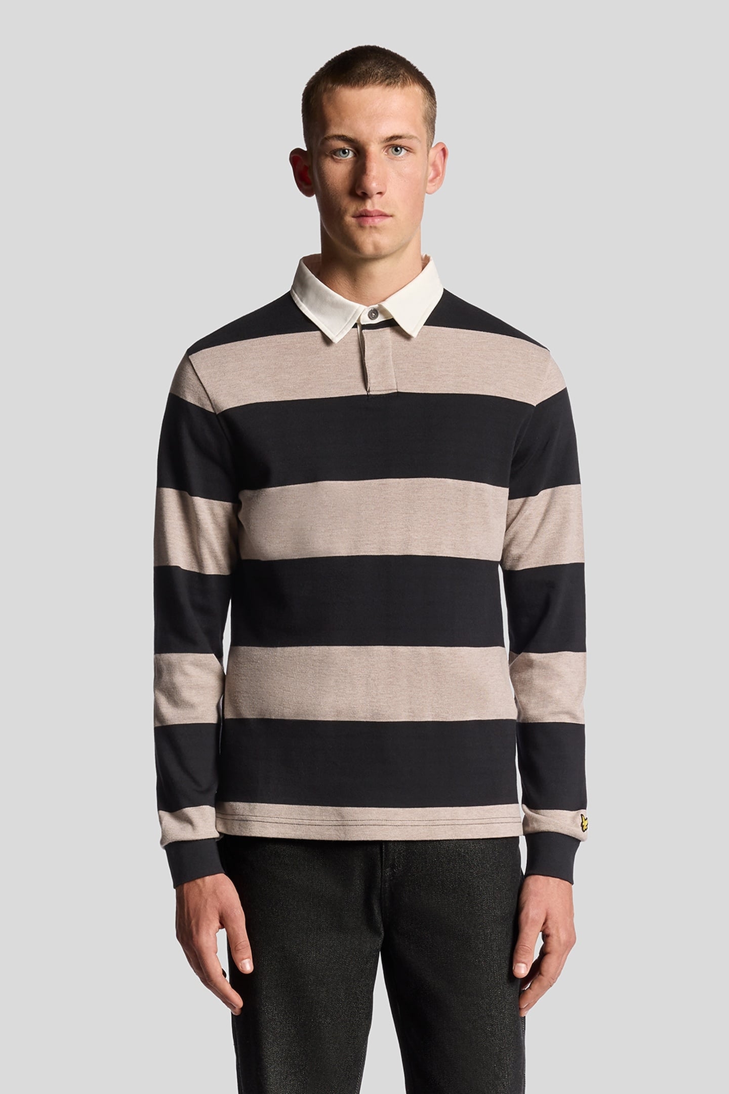 STRIPED RUGBY POLO SHIRT JET BLACK/WHITE HEATHER 2
