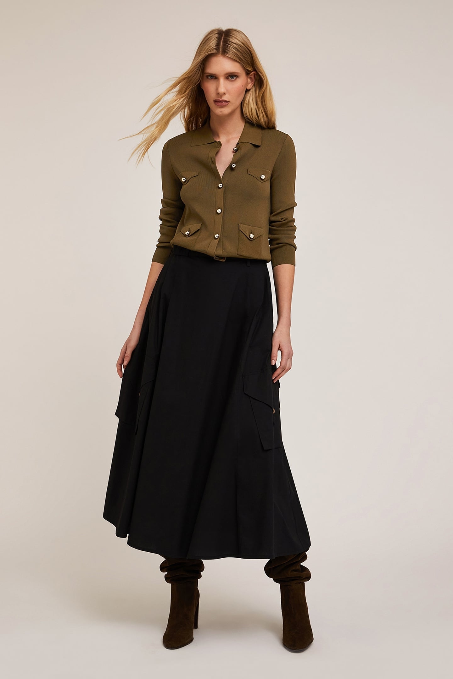 KNIT CARDIGAN WITH POCKETS MILITARY GREEN 1