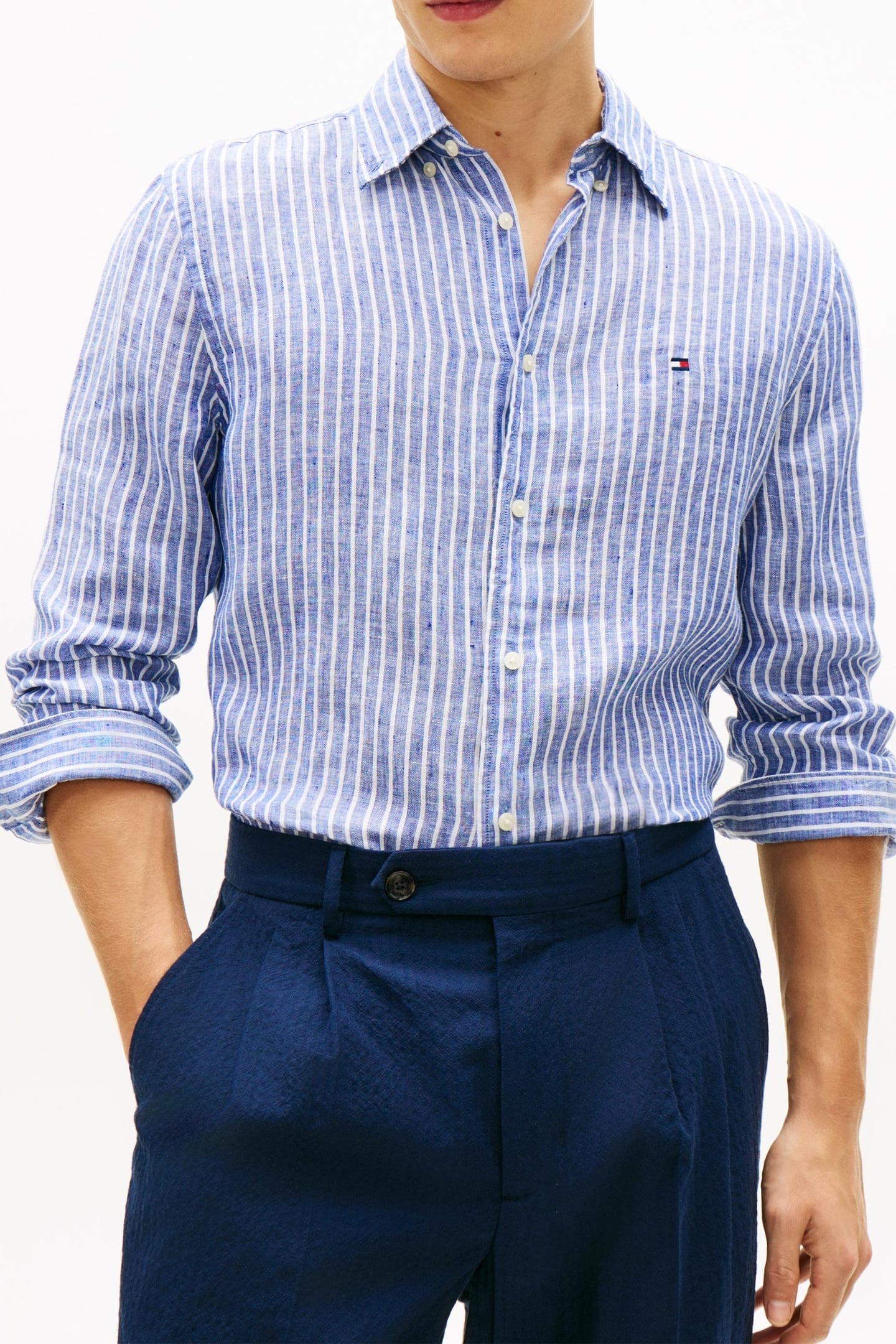 REGULAR FIT LINEN SHIRT WEDGE BLUE/STRIPE 3