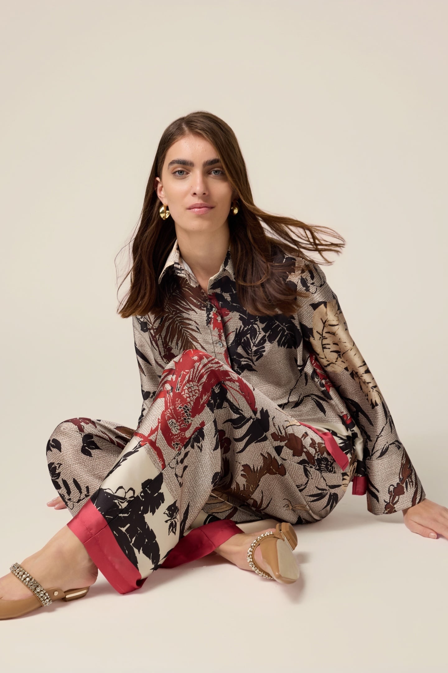 PATTERNED SATIN PALAZZO PANTS BEIGE 5