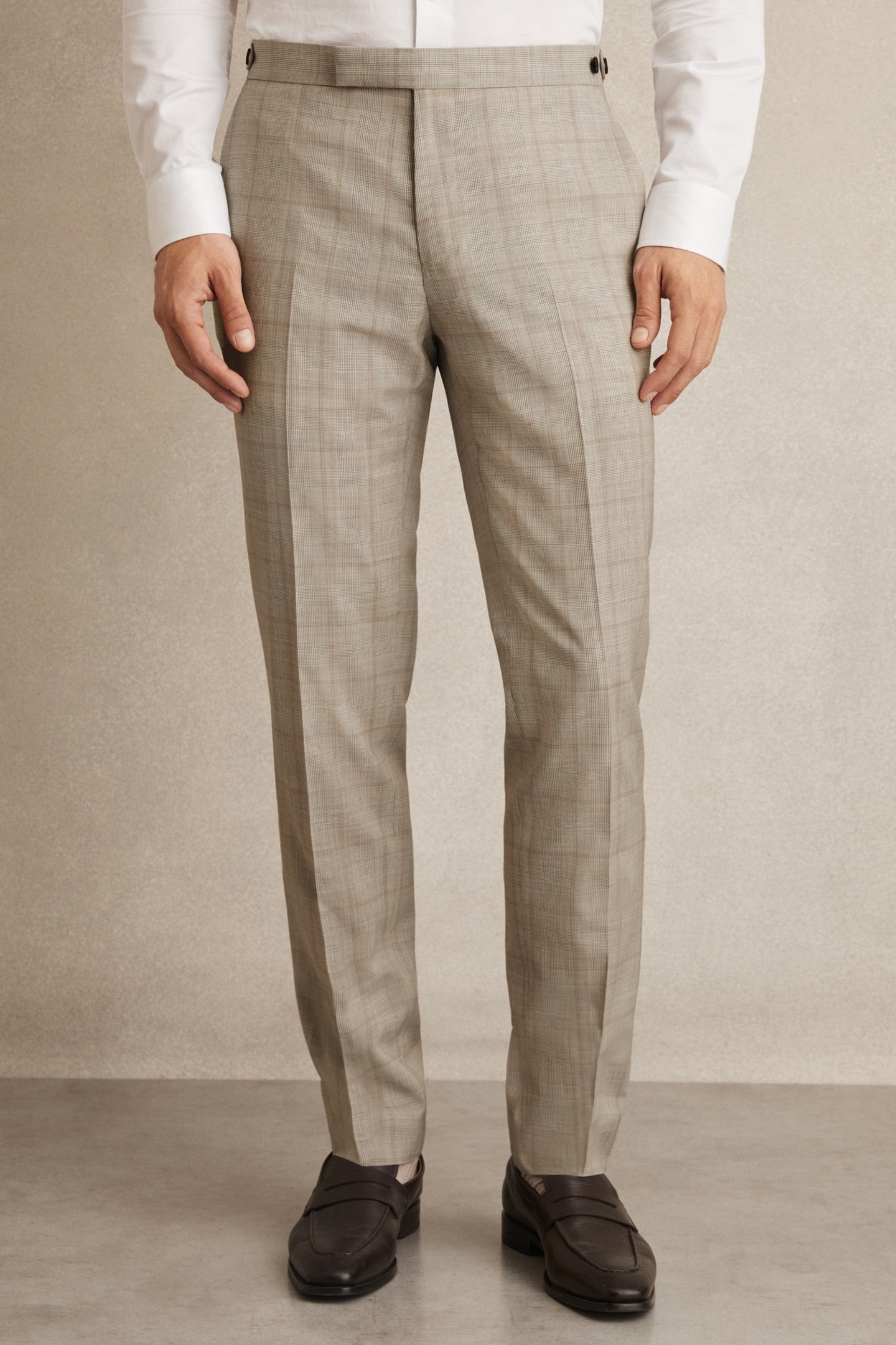 PRINCE OF WALES CHECK MIXER TROUSER OATMEAL BROWN 2