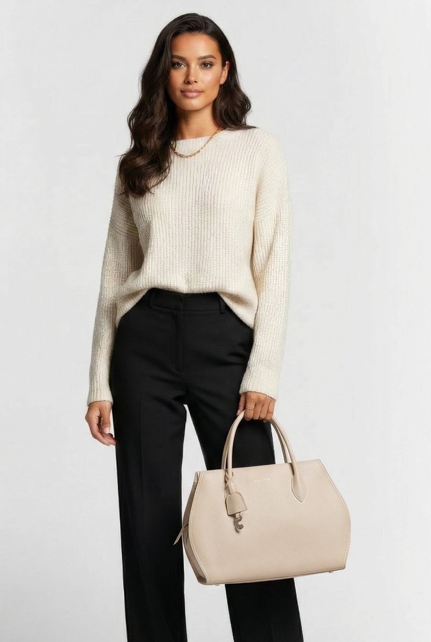 LEATHER MEDIUM SATCHEL BAG IN CREAM 1