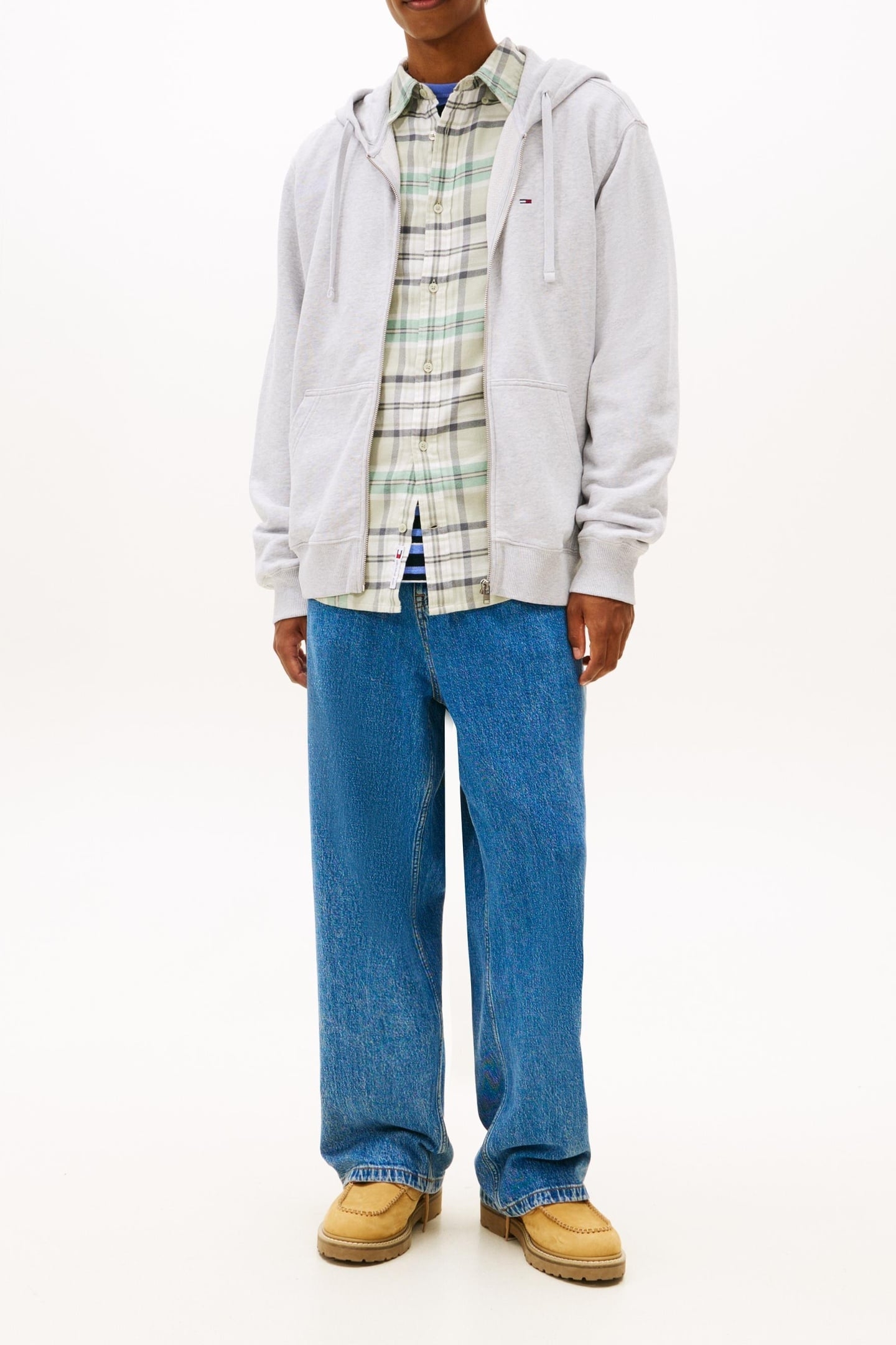 FLAG EMBROIDERY FLEECE ZIP THROUGH HOODIE GREY 1