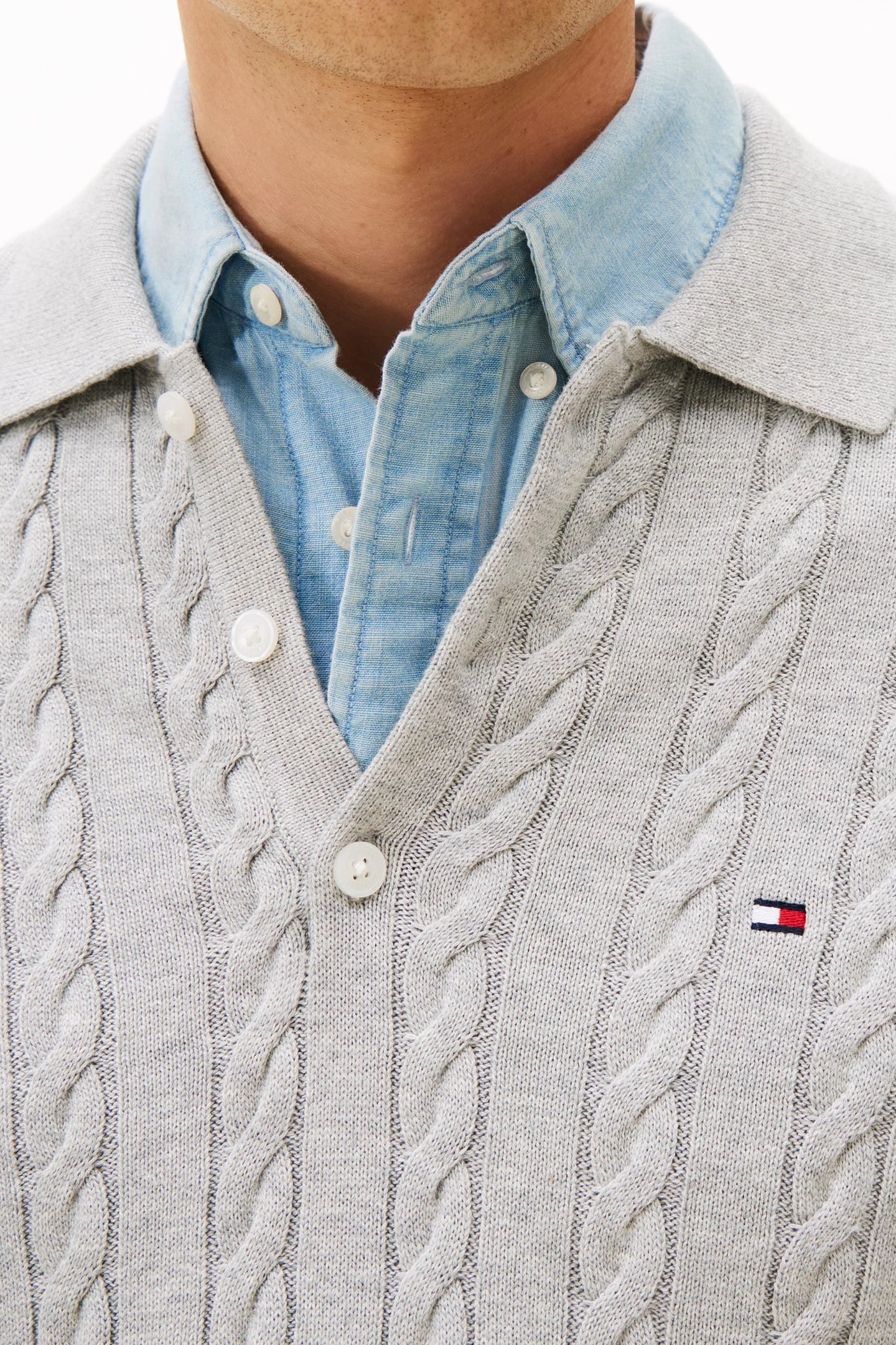 CLASSIC COTTON CABLE SWEATER LIGHT GREY HEATHER 2