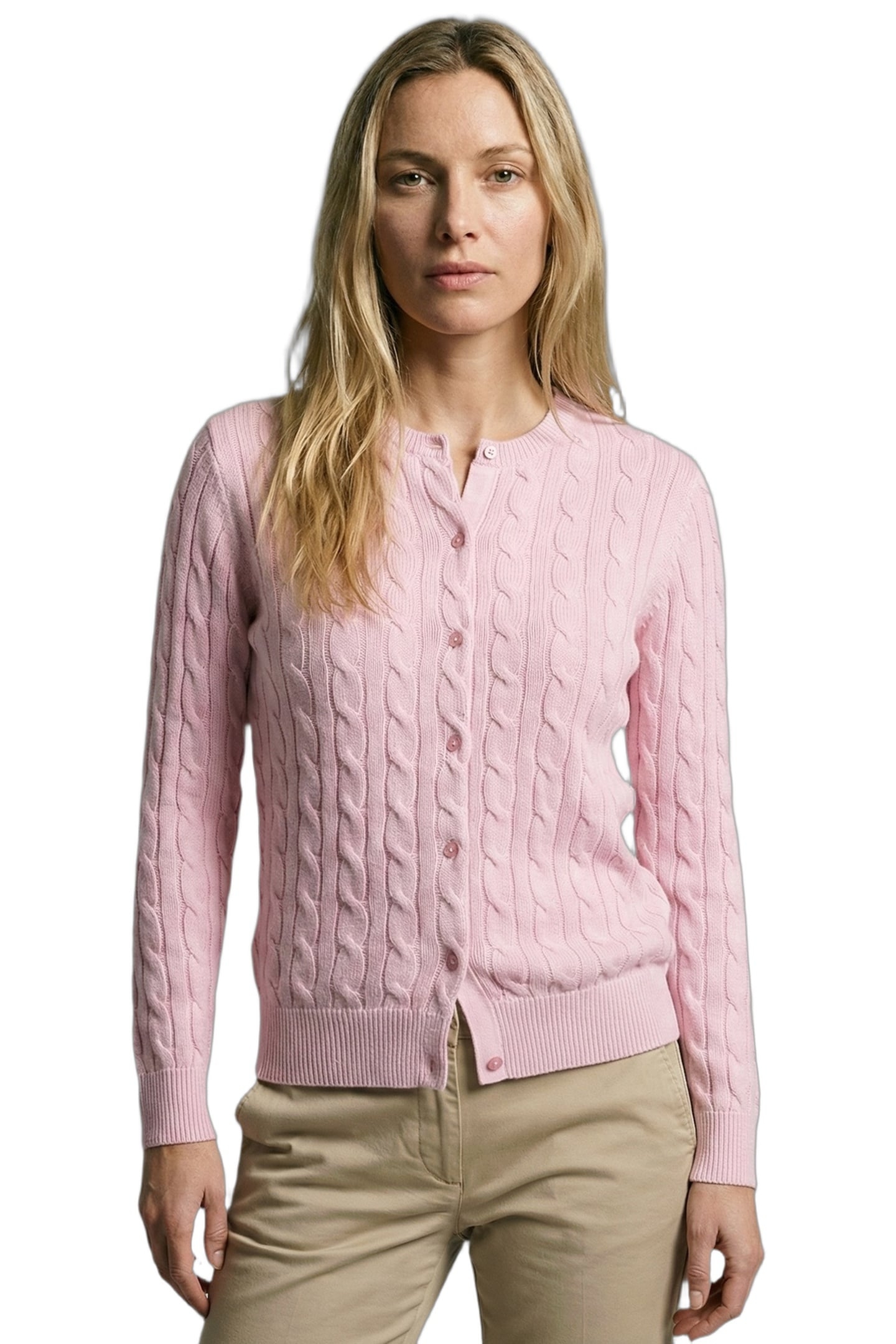 CABLE BUTTON CARDIGAN LIGHT PINK 1