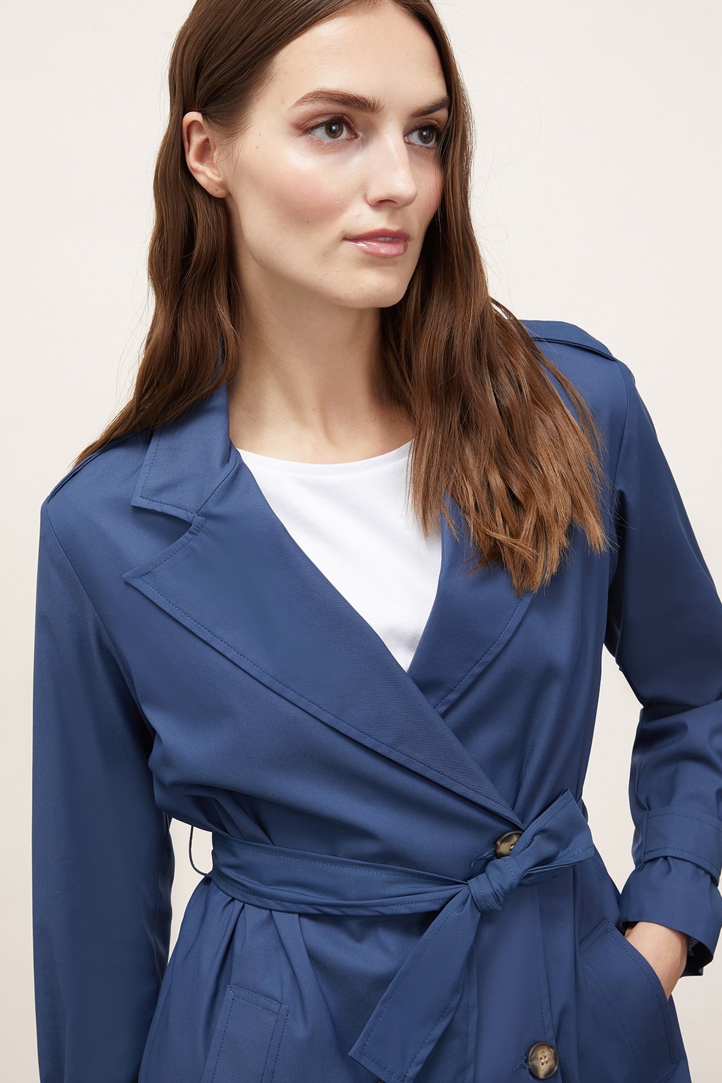 SHORT DOUBLE-BREASTED TRENCH COAT BLUE 6