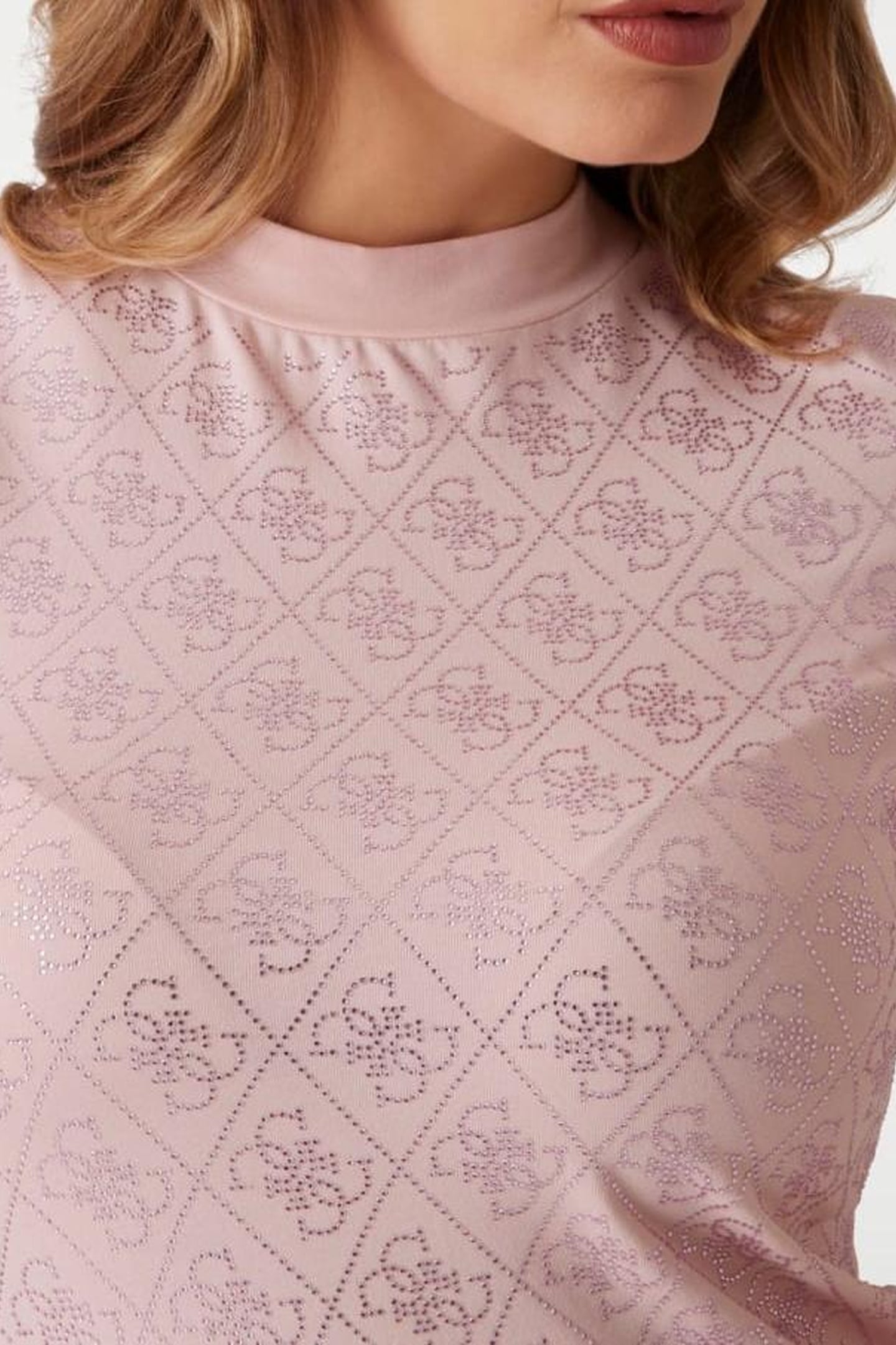 GUESS ECO SS MOCK NECK ALL OVE PINK ROSES 2