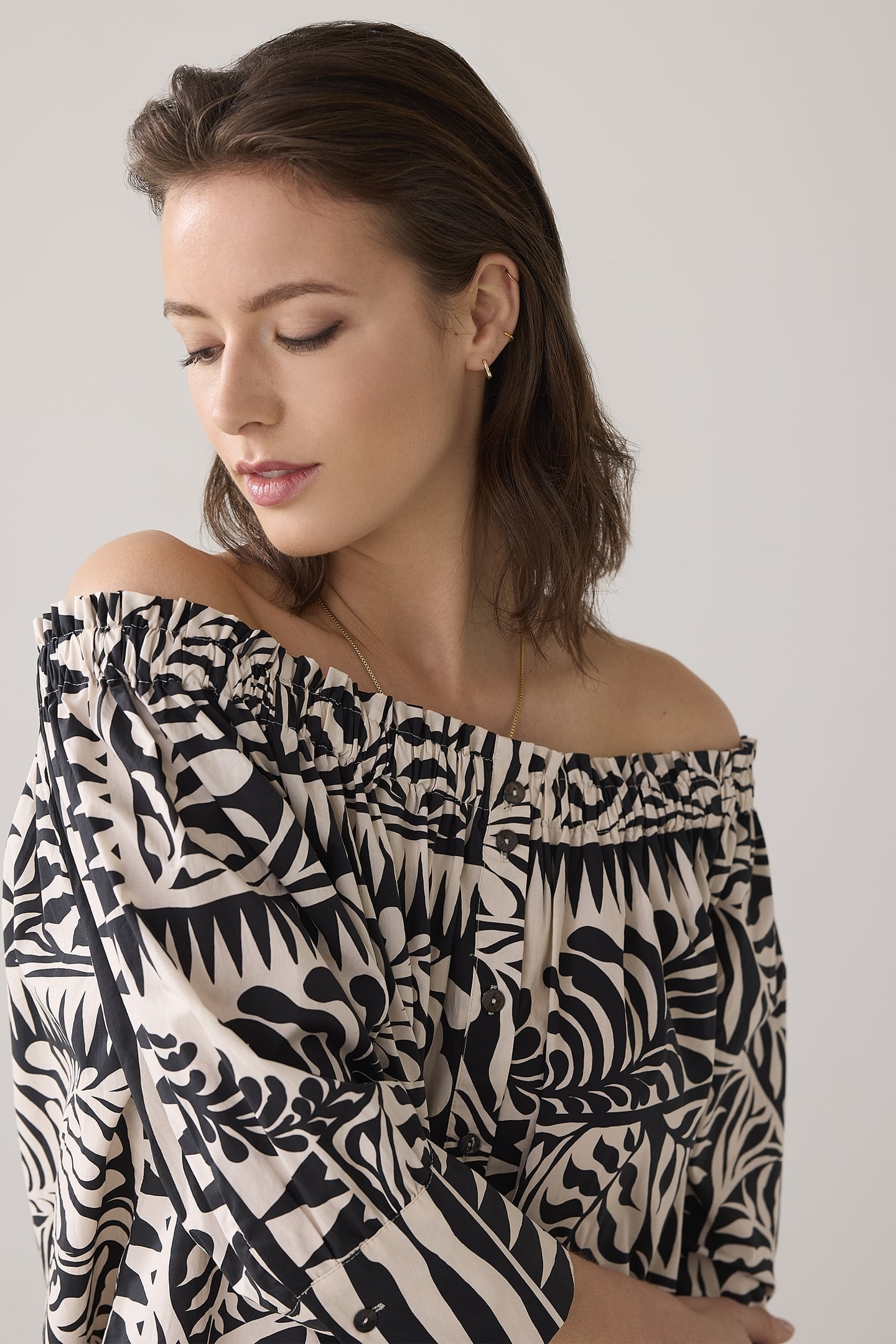 BLOUSE TWO TONE PRINT BLACK 4