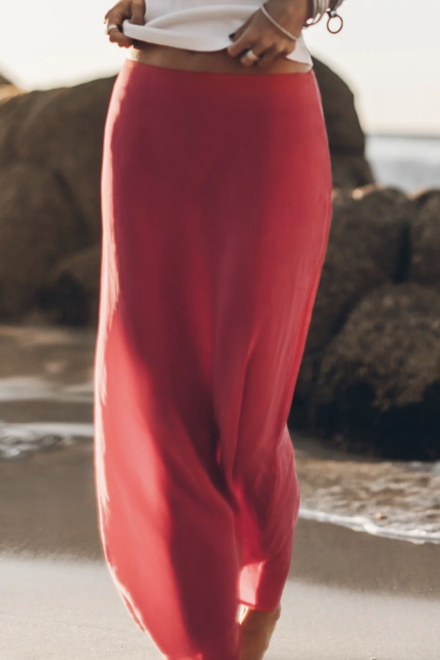 THE PINK LONG CUPRO SKIRT PINK 1