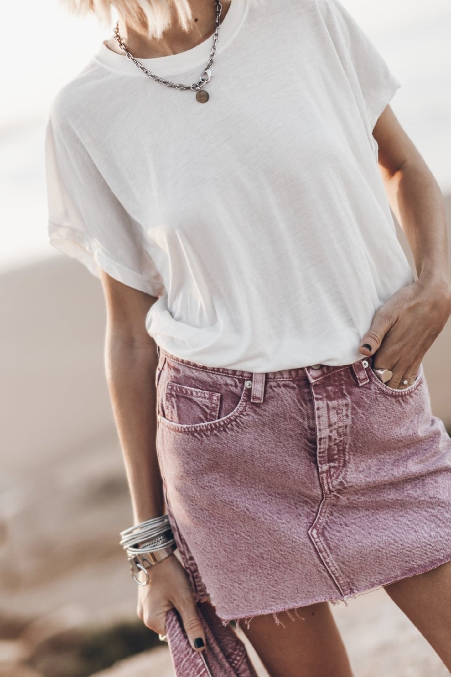 THE PINK FADED SLIT DENIM SKIRT PINK 1