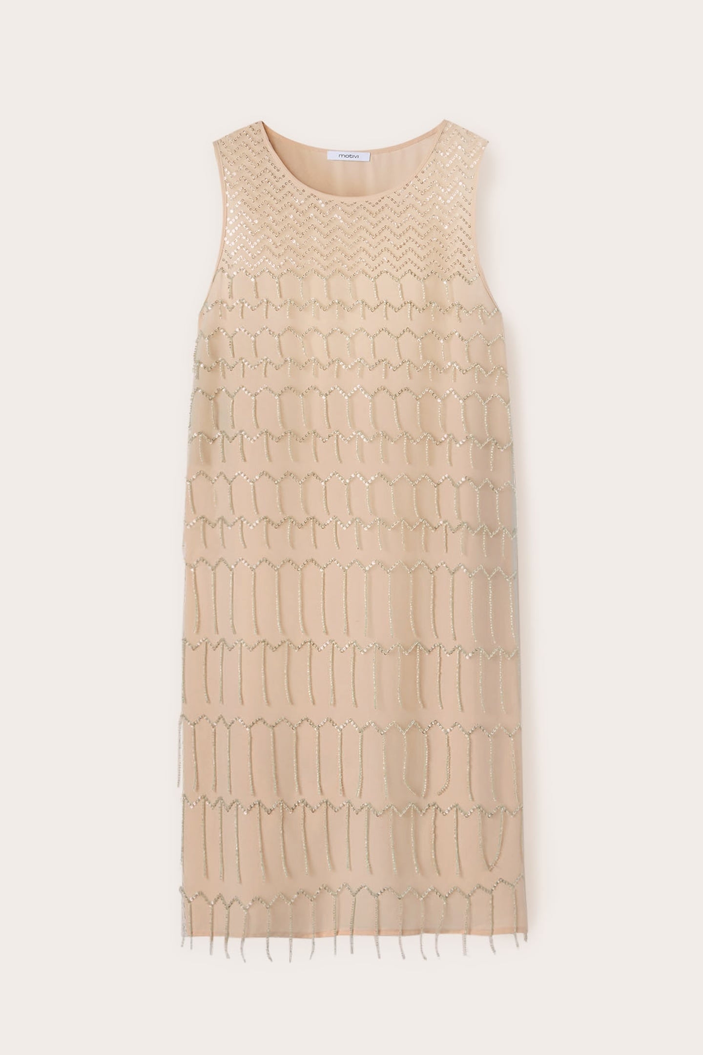 EMBROIDERED DRESS WITH FRINGES BEIGE 4