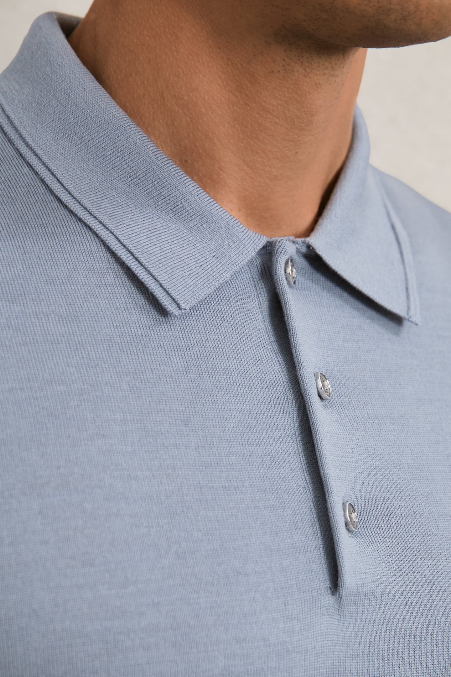 LS HALF BUTTON MERINO WOOL POLO STEEL BLUE 6