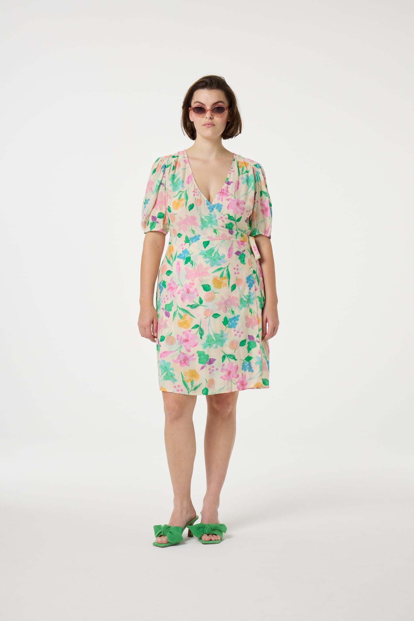 CLEO WRAP DRESS WARM WHITE/GREEN GLO 1