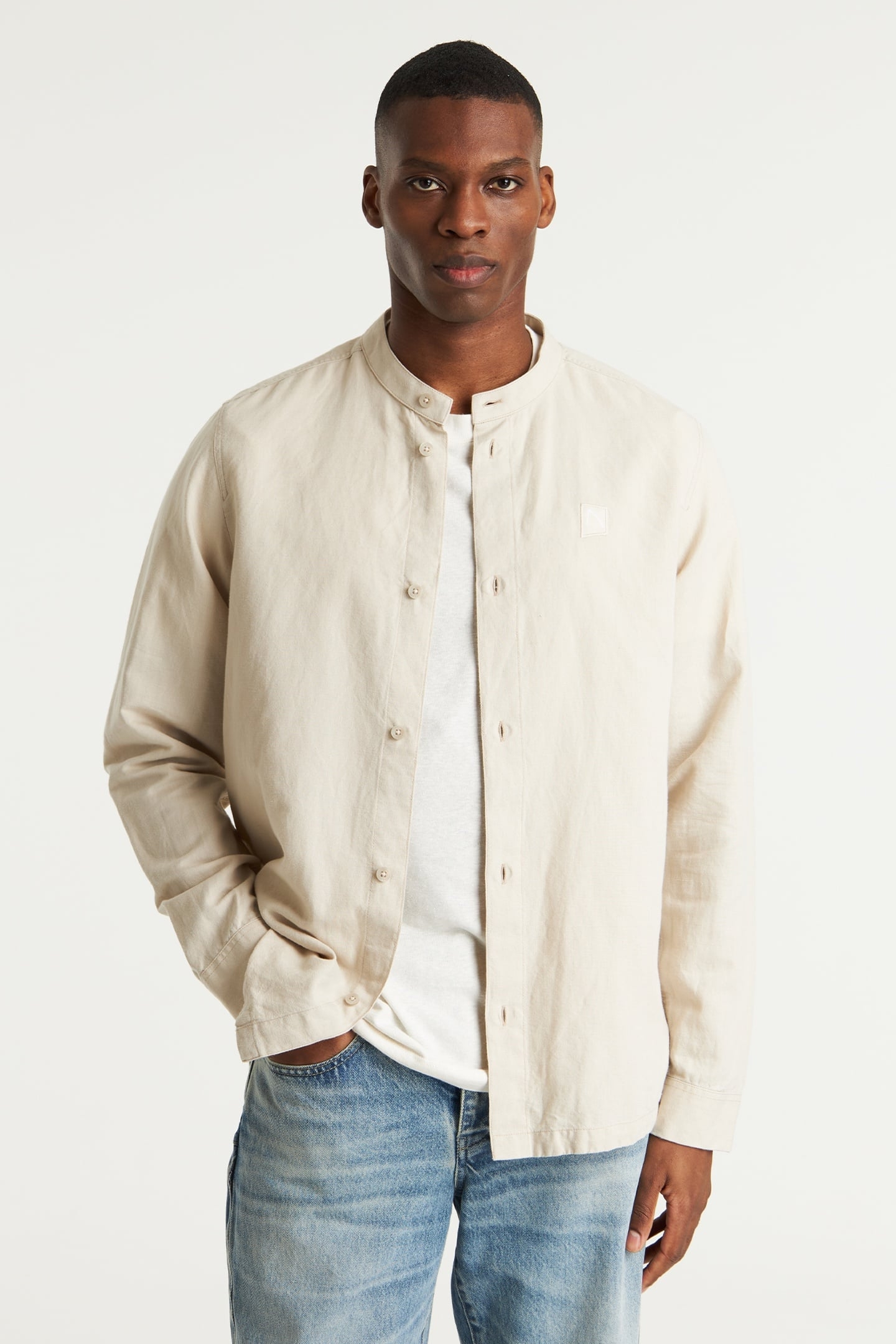 MAO LINEN SHIRT LONG SLEEVE SILVER LINING 1