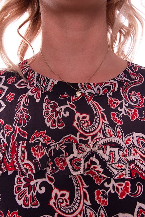 VANESSA PAISLEY MINI RUFFLE DRESS BLACK 5