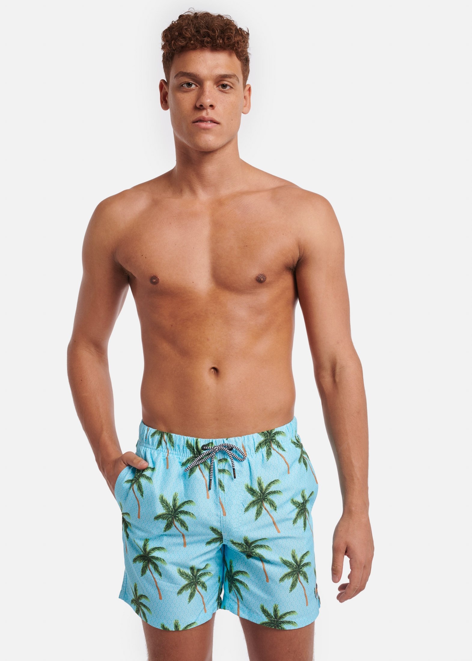 MEN SWIMSHORT PAINTED PALMS BLUE FISH 2