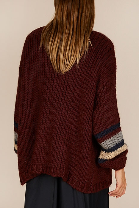 LOOSE CARDI STRIPED LS RED 3