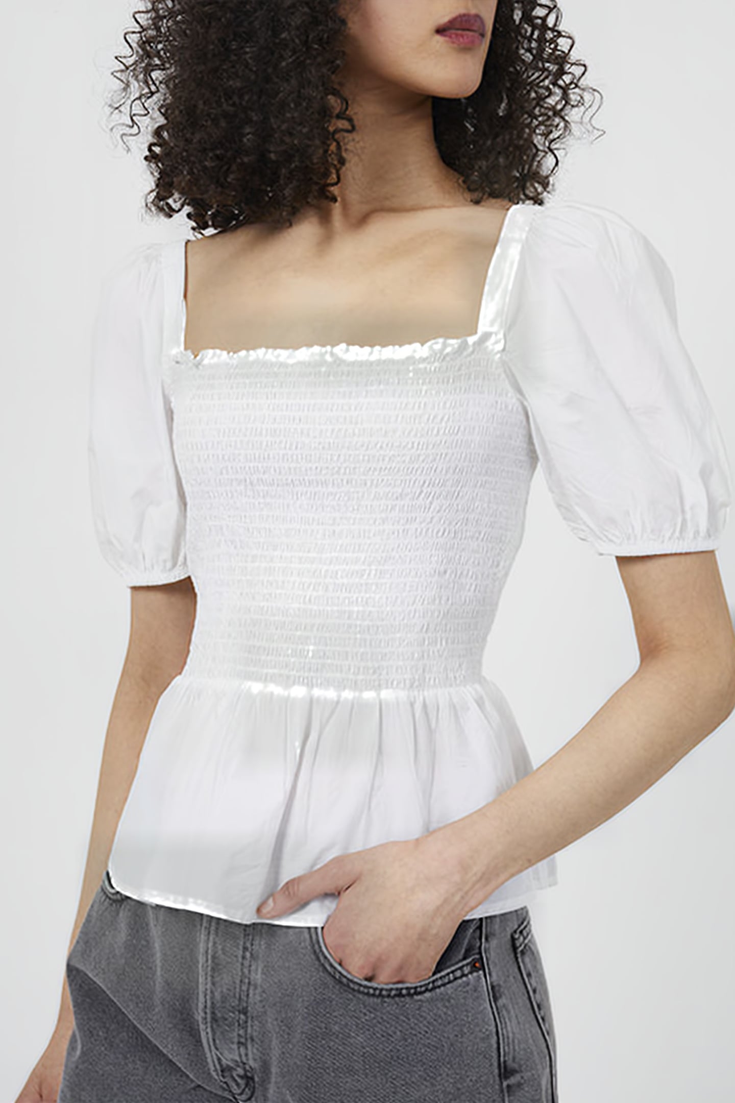 ARTINA SMOCKED TOP SOLID SUMMER WHITE 1