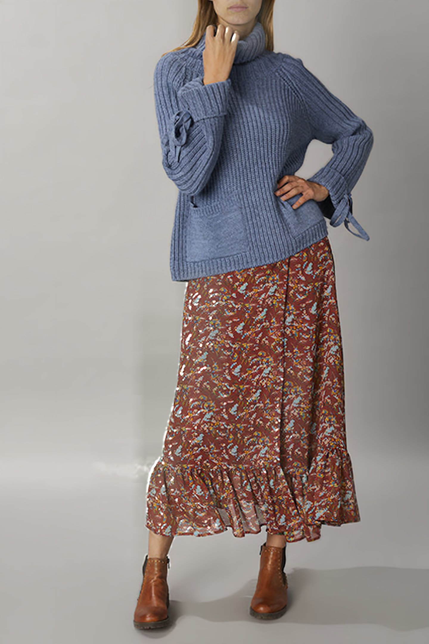 LONG SKIRT WITH VOLANT BROWN 4