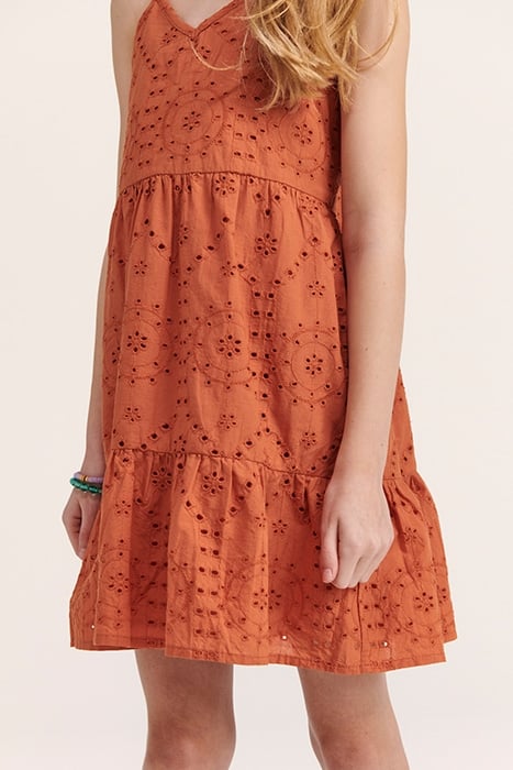 GIRLS JAKARTA DRESS BRODERIE ANGLAISE SPICE ROUTE BROWN 5