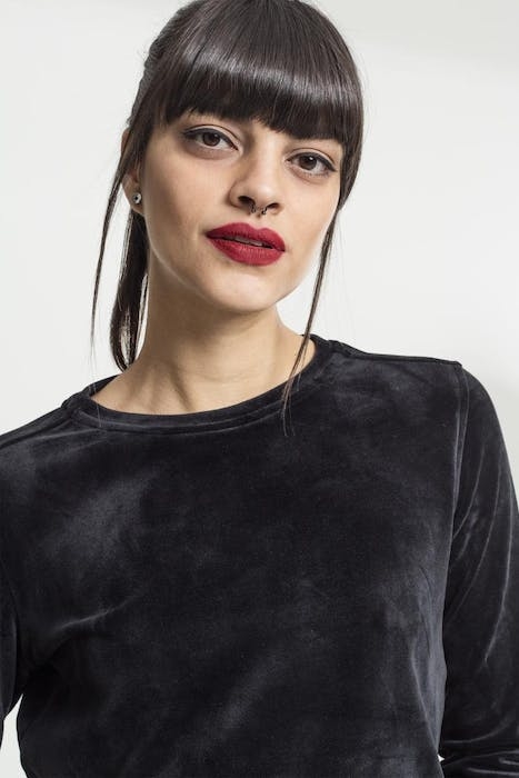 LADIES SHORT VELVET CREW BLACK 7