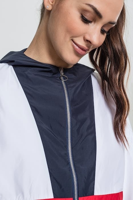 LADIES 3-TONE OVERSIZE WINDBREAKER NAVY/WHITE/FIRE RED 5