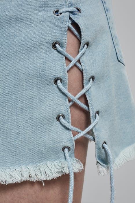 LADIES DENIM LACE UP SKIRT BLUE BLEACHED 8