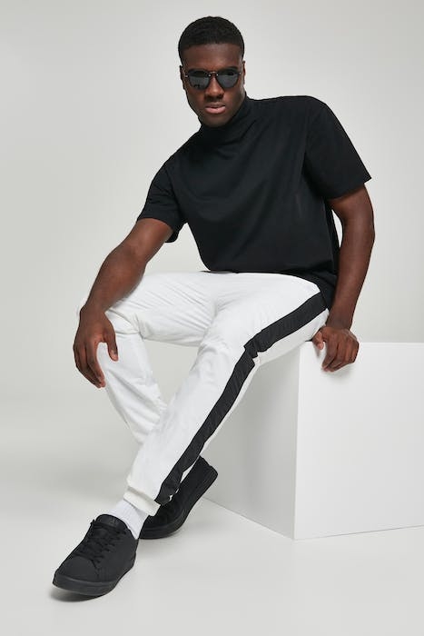 SIDE STRIPED CRINKLE TRACK PANTS WHT/BLK 5