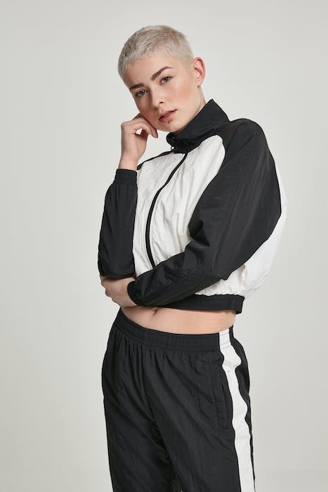 LADIES SHORT RAGLAN CRINKLE BATWING JACKET BLK/WHT 7