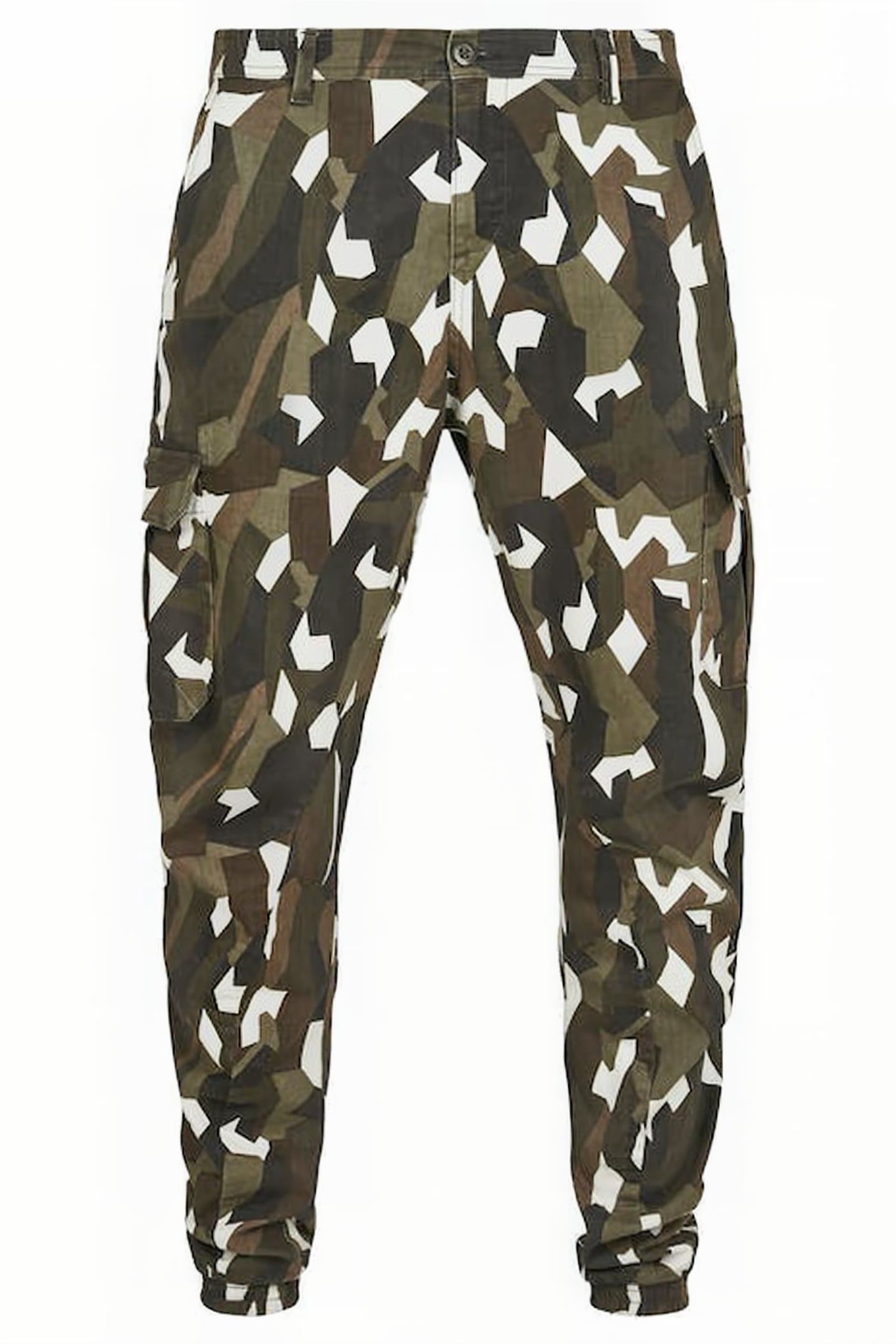 GEOMETRIC CAMO STRETCH TWILL CARGO PANTS WOOD CAMO 1