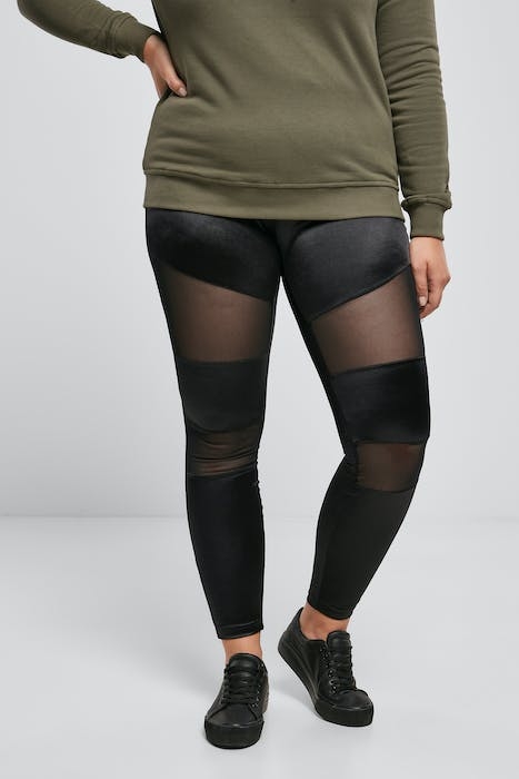 LADIES SHINY TECH MESH LEGGINGS BLACK 2