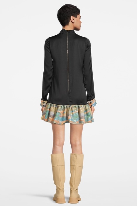 WOMEN'S LOOSE FIT VOLANT HEM MINI DRESS BLACK 2