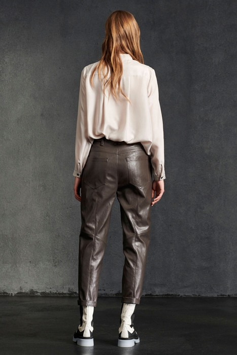 TAPERED FAKE LEATHER TROUSERS WARM GREY 3