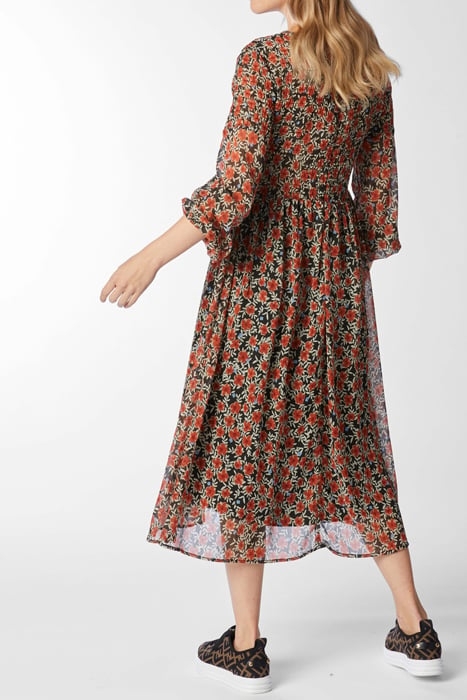 MAXI DRESS PRINTED WITH SMOCK DETAIL BLACK 3